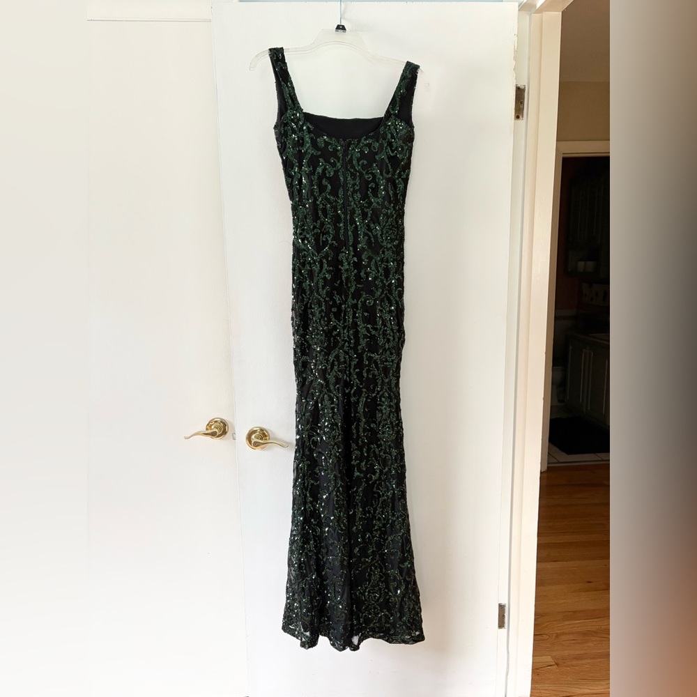 Windsor jovie black green sequin gown prom dress small - Picture 6 of 8